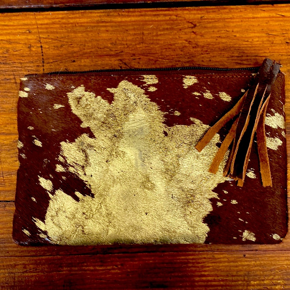 Gold Print On Cow Hide Clutch
